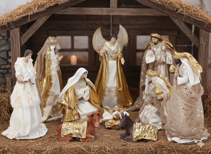 Juego de figuras navideñas de belén, 10 piezas, hasta 33 cm