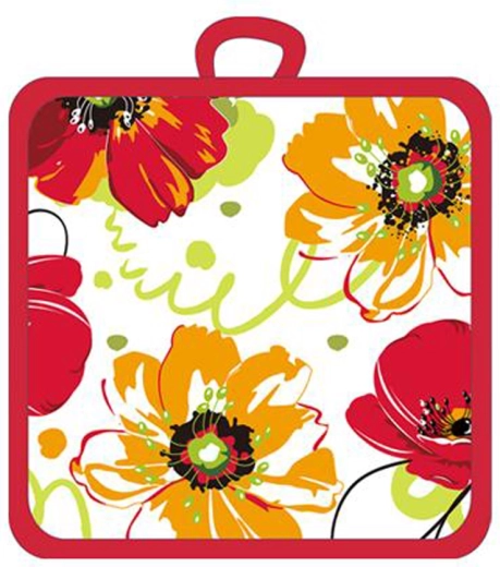 Salvamanteles Toro con flores navideñas, rojo/blanco 17 × 17 cm