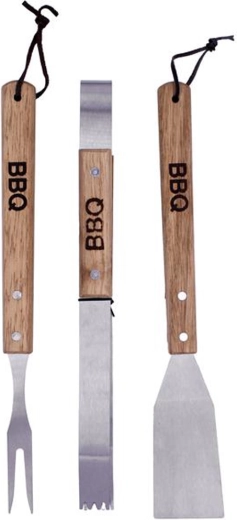 Set de barbacoa para parrilla BBQ de 3 piezas con mango de madera