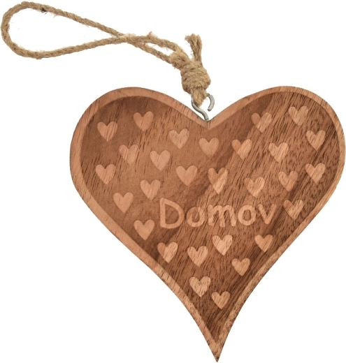 Decoración colgante corazón mango «Domov» 15 × 2 × 15 cm