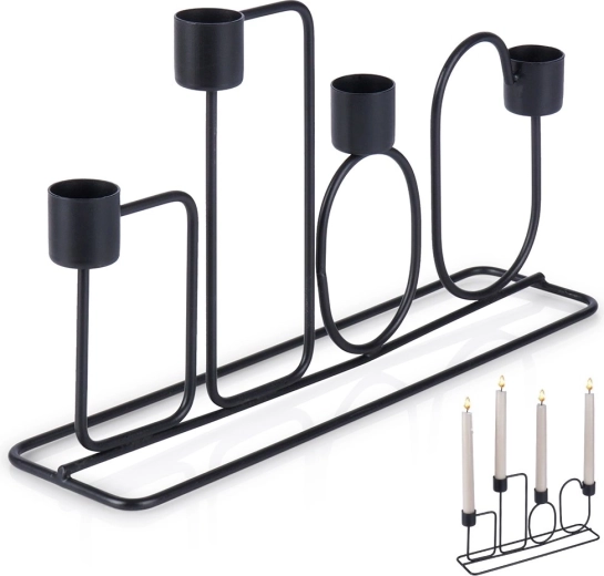 Candelabro metálico negro para 4 velas largas 27 × 7 × 16 cm