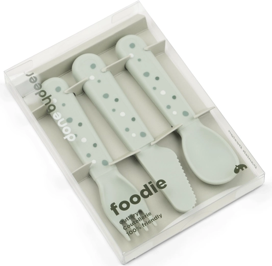 Done by Deer set de cubiertos Foodie Happy dots verde