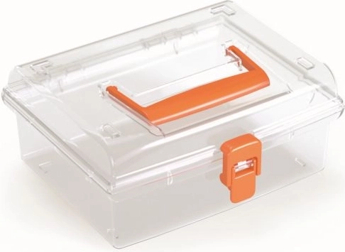 Organizador de plástico con tapa transparente, naranja, 195 × 174 × 85 mm