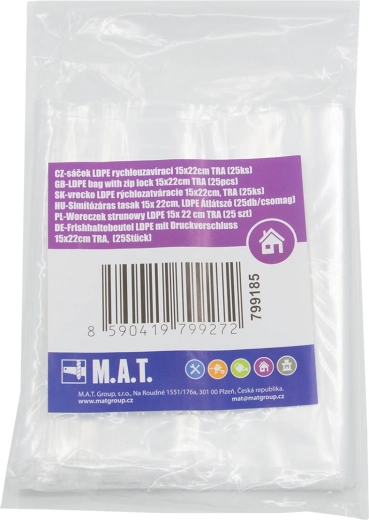 Bolsas con cierre rápido LDPE 15 × 22 cm, transparentes, 25 uds.