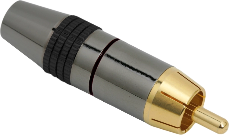 Conector RCA dorado con anillo de identificación plateado