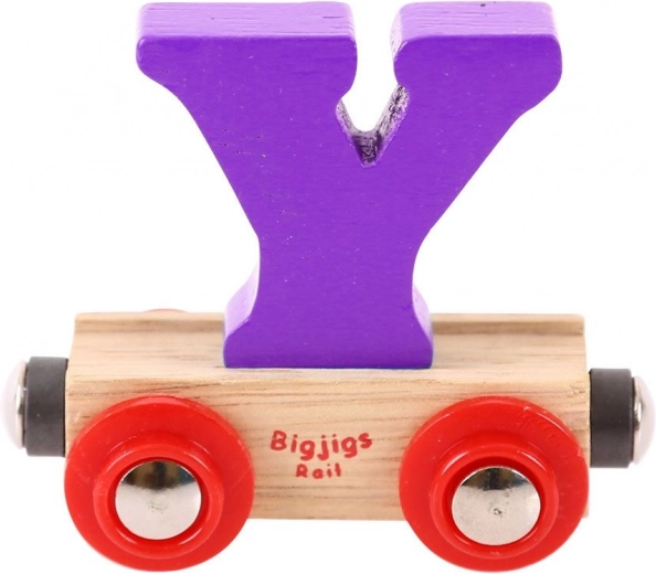 Vagón de madera con la letra Y BIGJIGS RAIL