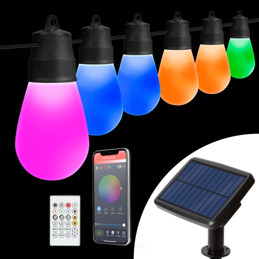 Cadena de luces solares inteligentes con 30 bombillas LED RGBIC, 13 m, Bluetooth