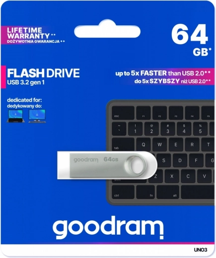Unidad flash USB UNO3 64GB USB 3.2 Gen1 plateada