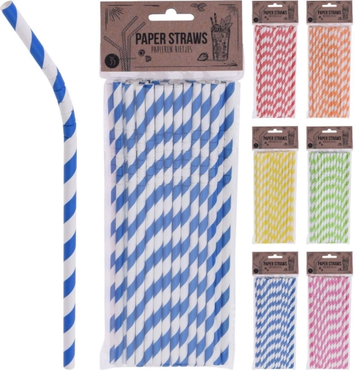 Pajitas de papel con articulación 6 × 210 mm, mezcla de colores (35 uds.)