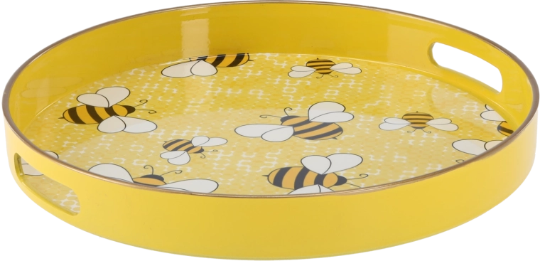 Bandeja redonda de servir con asas 33 × 33 × 4,2 cm, amarilla con motivo de abejas