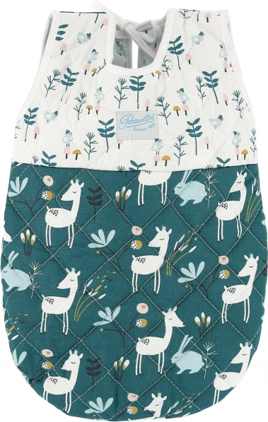 Saco de dormir para muñeca 36–40 cm PETITCOLLIN, verde-blanco