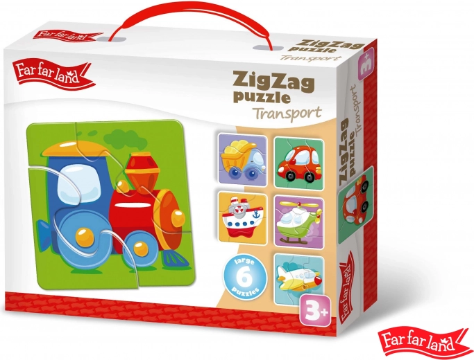 Far Far Land Puzzle ZigZag Motivo de transporte con 6 imágenes