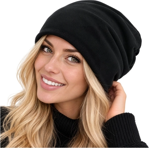 Gorro de invierno beanie Trizand negro con forro de forro polar