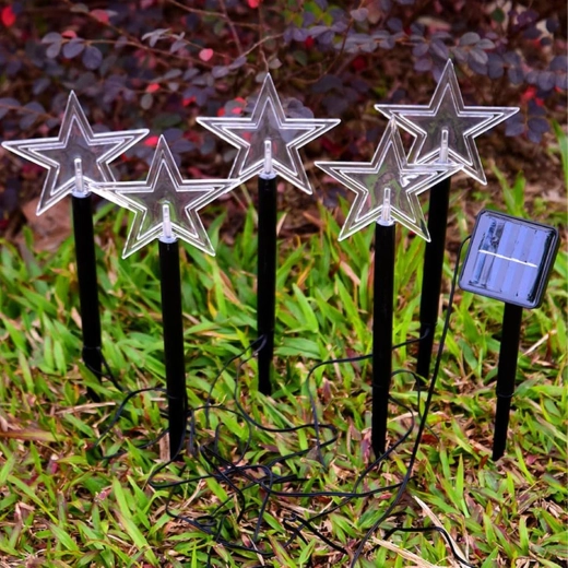 Estacas solares LED para jardín con forma de estrellas - 5 uds.