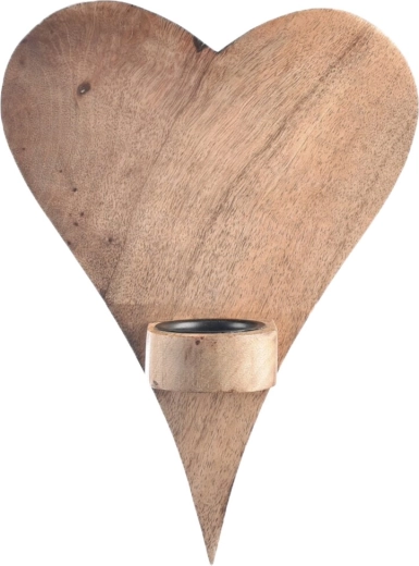 Aplique portavelas de madera de mango en forma de corazón para la pared