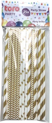Pajitas de papel 19,7 cm – set de 25 uds., lámina dorada (mix de motivos)