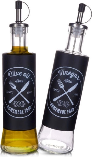 Botellas dispensadoras de vidrio para aceite de oliva y vinagre 300 ml, 2 uds