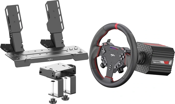 Set de simulador de carreras PXN VD6 con volante direct drive y pedales