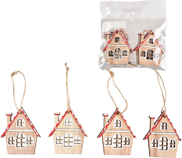 Casita colgante de madera roja (4 uds)