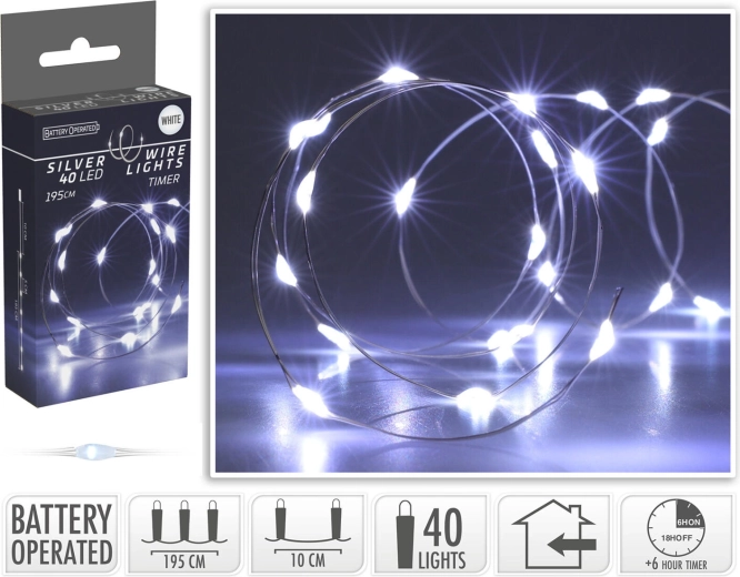 Cadena LED navideña blanco frío 1,95 m con temporizador - 1 pieza