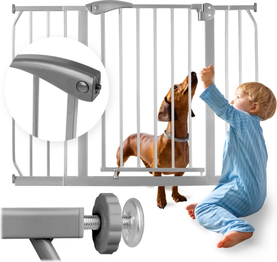 Barrera de seguridad gris NUKIDO para niños y mascotas, 75–115 cm