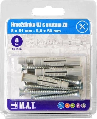 Taco de nylon con nudo con reborde 8 mm con tornillo 5x50 mm (8 uds)