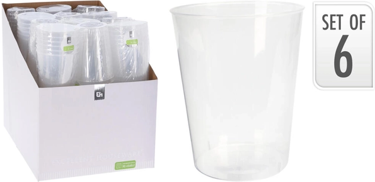 Juego de vasos de plástico de 500 ml, transparentes (6 uds)