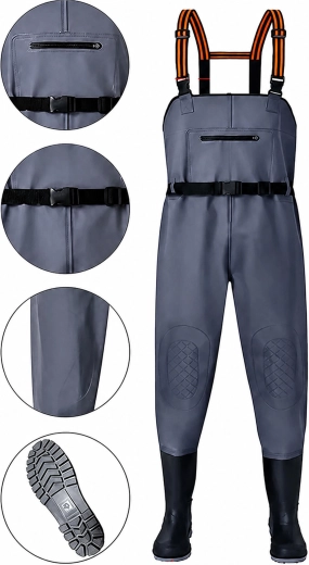 Peto impermeable de pesca con botas de goma integradas, talla 42