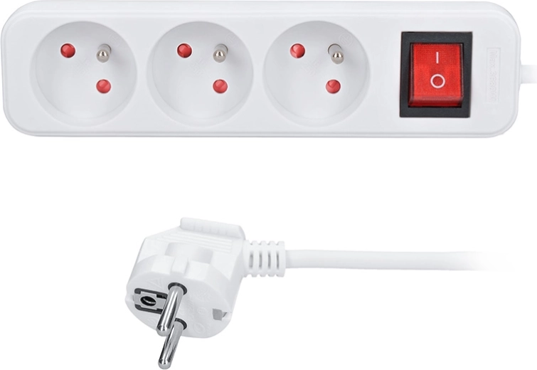 Cable alargador Solight de 3 m con 3 tomas de corriente e interruptor, blanco