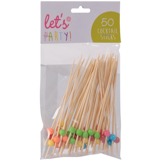 Palillo de cóctel de bambú con bolitas de colores 8 cm, 50 uds