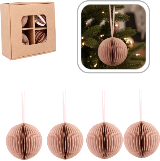 Set de adornos navideños de papel rosa de 7 cm (4 uds.)