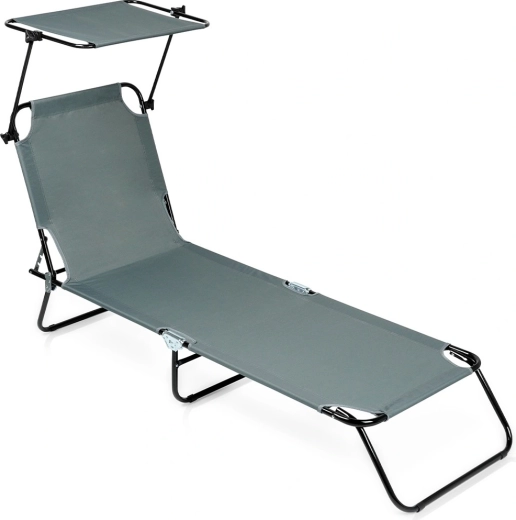 Tumbona de jardín plegable con toldo ajustable, gris