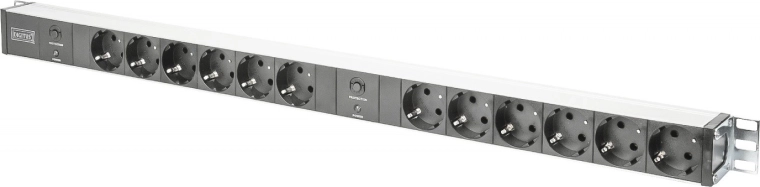 Regleta de alimentación PDU 19" RACK, 12x toma Schuko, 2x enchufe Unischuko de 2 m, 16A, protección contra sobrecarga, perfil de aluminio