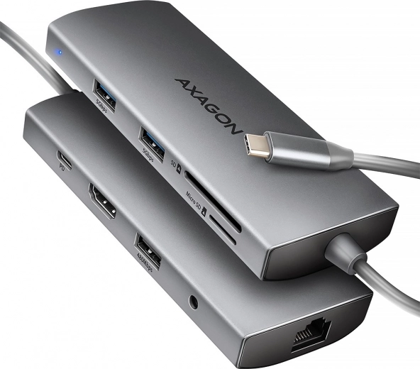 Hub USB‑C multifunción 9 en 1 5 Gb/s con HDMI 4K/60 Hz, 3× USB‑A, lector SD/microSD, GLAN, audio y PD 100 W, cable USB‑C de 20 cm