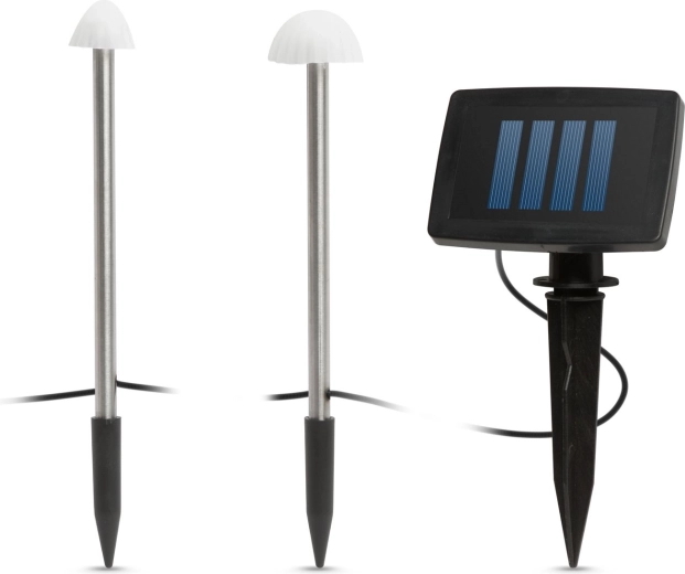 Luces LED solares en forma de mini setas, 12 unidades, luz blanca cálida