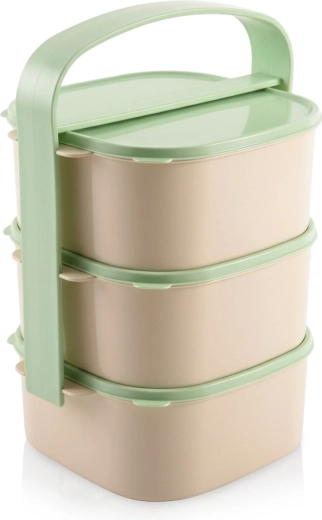 Fiambrera de comida de plástico de 3 niveles 3 × 1,15 l con asa