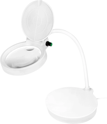 Lupa LED de sobremesa con cuello de cisne flexible y tapa protectora – 8 y 36 dioptrías