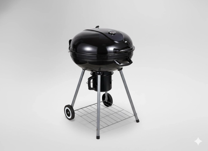 Parrilla redonda de carbón con tapa, cenicero y ruedas 66 × 57 × 85 cm