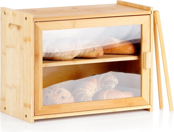 Panera de bambú de dos niveles con pinzas 40 × 20 × 31 cm