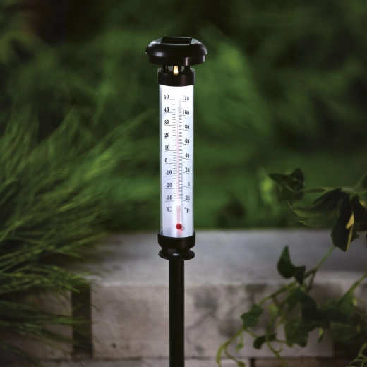 Termómetro solar de jardín con iluminación LED blanca fría