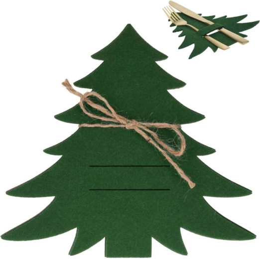 Fundas de fieltro navideñas para cubiertos con forma de árbol, verdes, 4 uds.