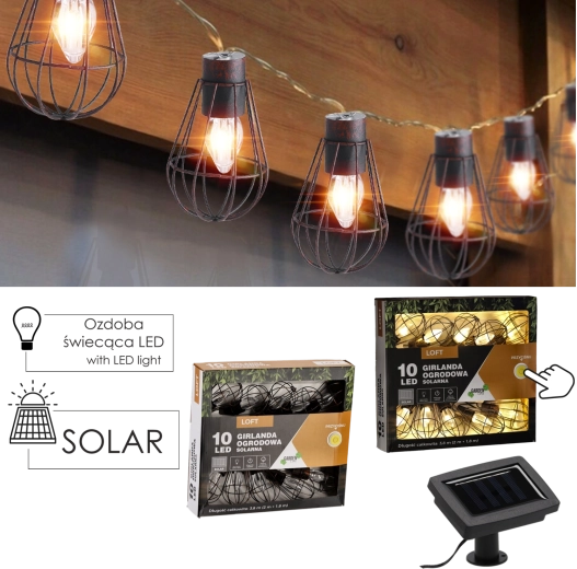 Guirnalda solar de exterior loft 10 LED blanco cálido 3,8 m