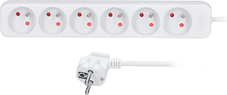 Cable alargador Solight de 6 tomas, blanco, 5 m