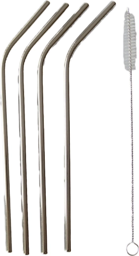 Pajitas de acero inoxidable curvadas de 21,5 cm (4 uds) con cepillo de limpieza