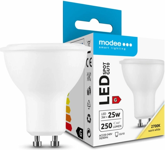 Bombilla LED tipo foco Modee GU10 3 W, 250 lm, blanco cálido 2700 K