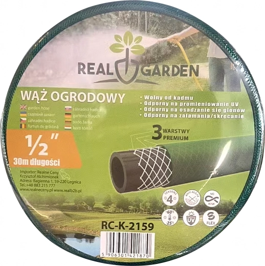 Manguera de jardín 30 m, 1/2", de 3 capas, goma flexible y resistente