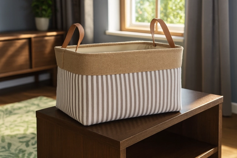 Cesta textil de almacenaje a rayas 30 × 40 × 24 cm