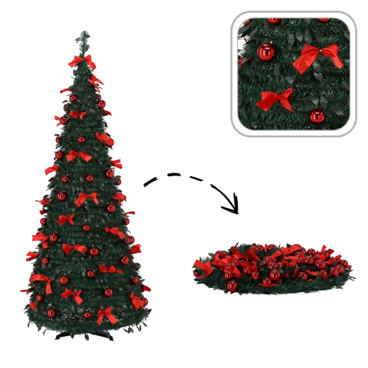 Árbol de Navidad artificial plegable Nina 180 cm con iluminación LED y adornos - 1 unidad