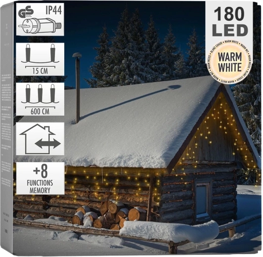 Cortina de luces colgante para exterior, 180 LED, 5,85 m – blanco cálido