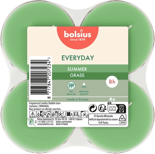 Velas de té maxi Summer Grass, juego de 4 uds.